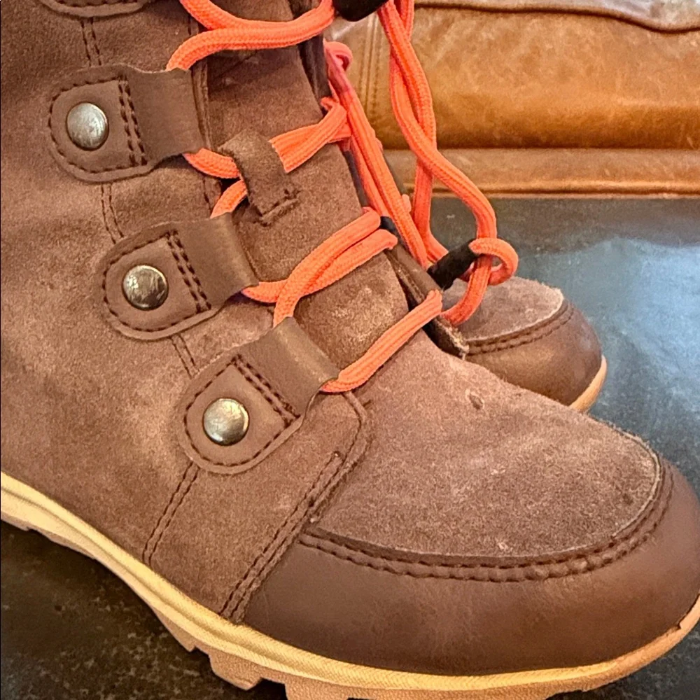 Sorel Kids Brown Boots with Orange Laces